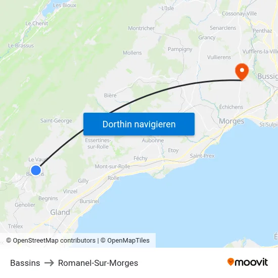 Bassins to Romanel-Sur-Morges map