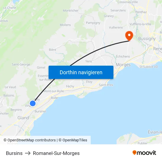 Bursins to Romanel-Sur-Morges map