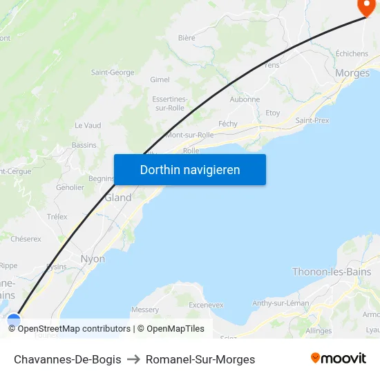Chavannes-De-Bogis to Romanel-Sur-Morges map