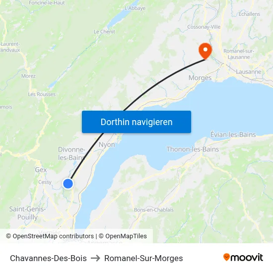 Chavannes-Des-Bois to Romanel-Sur-Morges map