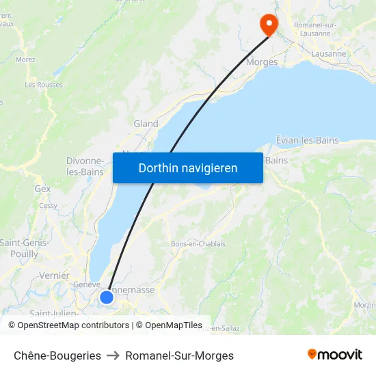 Chêne-Bougeries to Romanel-Sur-Morges map