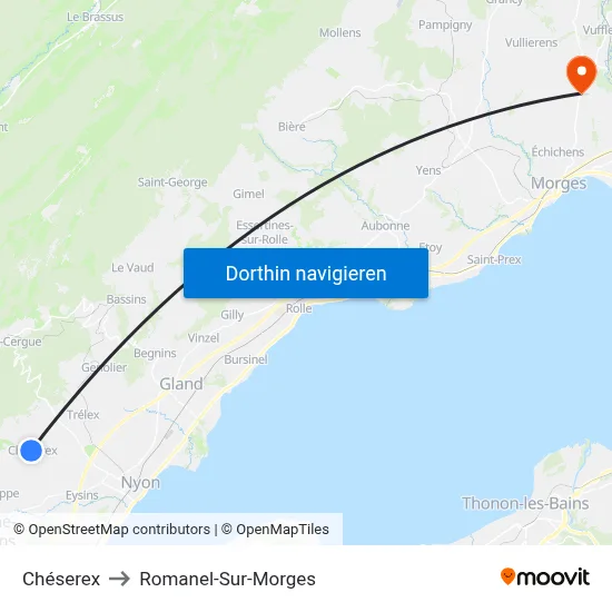 Chéserex to Romanel-Sur-Morges map