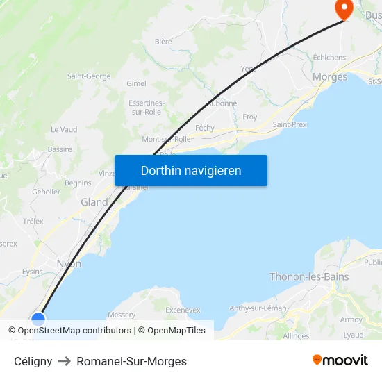 Céligny to Romanel-Sur-Morges map