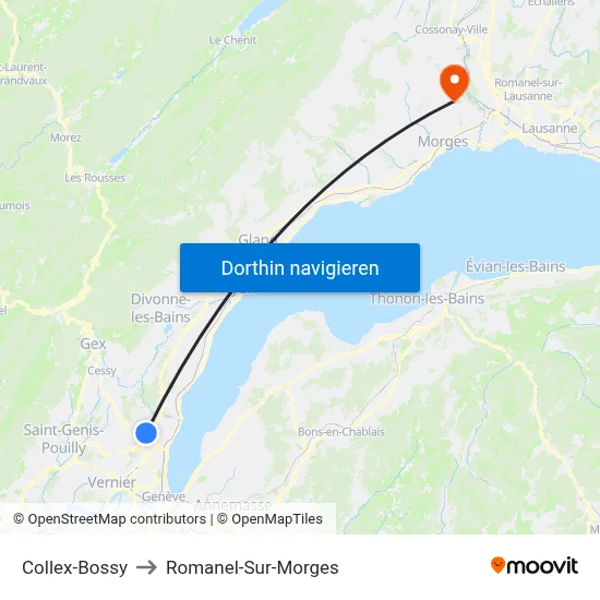 Collex-Bossy to Romanel-Sur-Morges map
