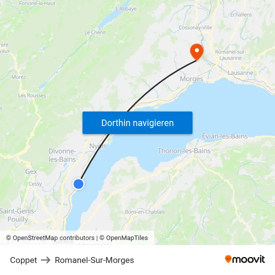Coppet to Romanel-Sur-Morges map