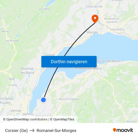 Corsier (Ge) to Romanel-Sur-Morges map