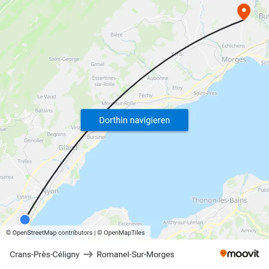 Crans-Près-Céligny to Romanel-Sur-Morges map