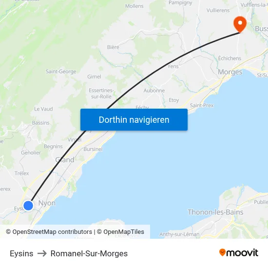 Eysins to Romanel-Sur-Morges map