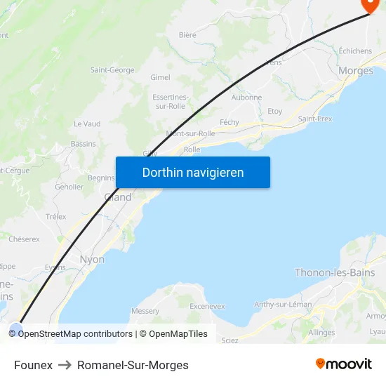 Founex to Romanel-Sur-Morges map