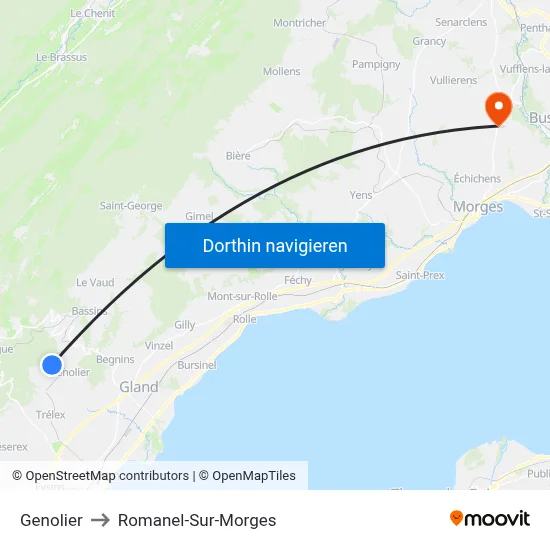 Genolier to Romanel-Sur-Morges map