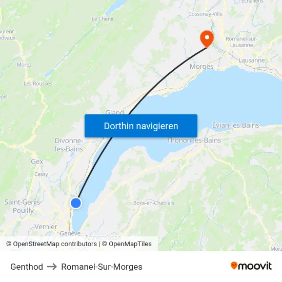 Genthod to Romanel-Sur-Morges map