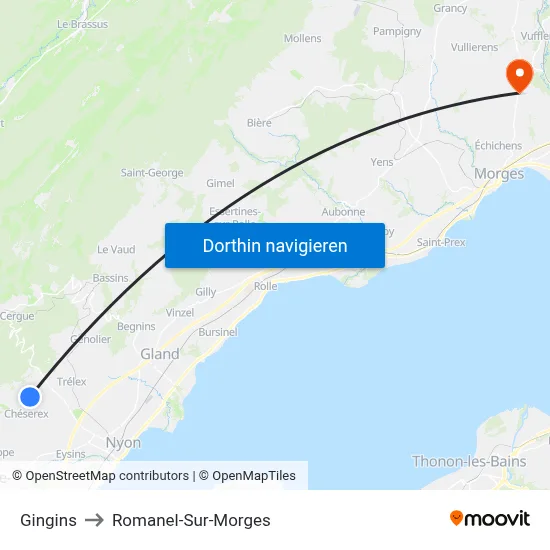 Gingins to Romanel-Sur-Morges map