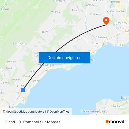 Gland to Romanel-Sur-Morges map