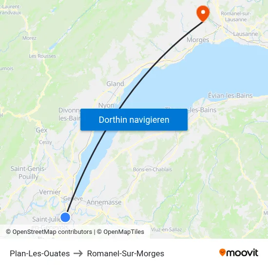 Plan-Les-Ouates to Romanel-Sur-Morges map