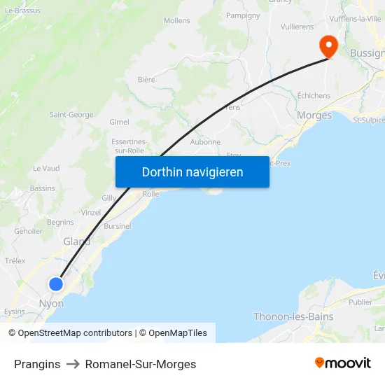 Prangins to Romanel-Sur-Morges map