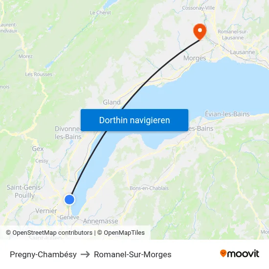 Pregny-Chambésy to Romanel-Sur-Morges map