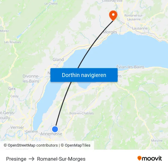 Presinge to Romanel-Sur-Morges map