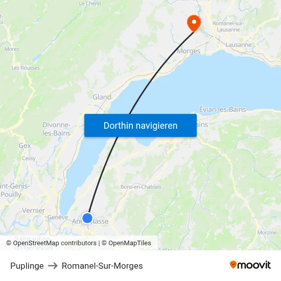 Puplinge to Romanel-Sur-Morges map