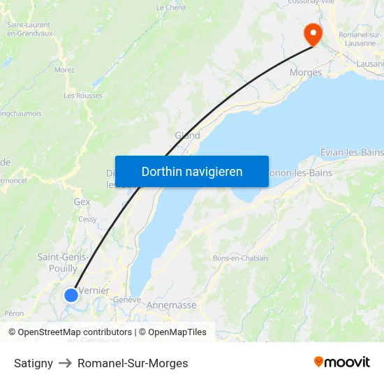 Satigny to Romanel-Sur-Morges map
