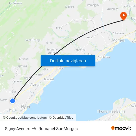 Signy-Avenex to Romanel-Sur-Morges map