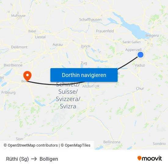 Rüthi (Sg) to Bolligen map