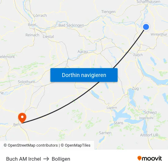 Buch AM Irchel to Bolligen map