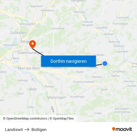 Landiswil to Bolligen map