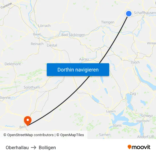 Oberhallau to Bolligen map