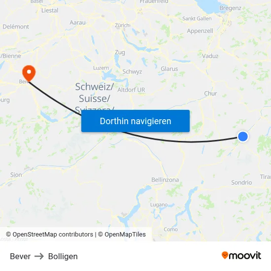 Bever to Bolligen map