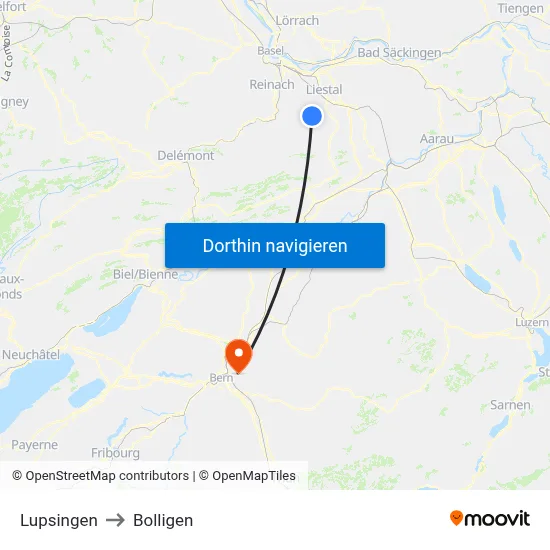 Lupsingen to Bolligen map