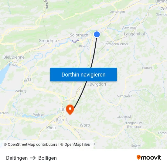 Deitingen to Bolligen map