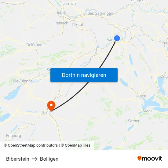Biberstein to Bolligen map