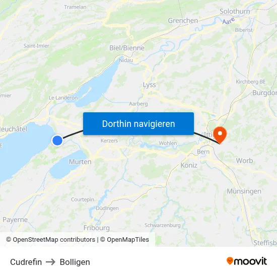 Cudrefin to Bolligen map