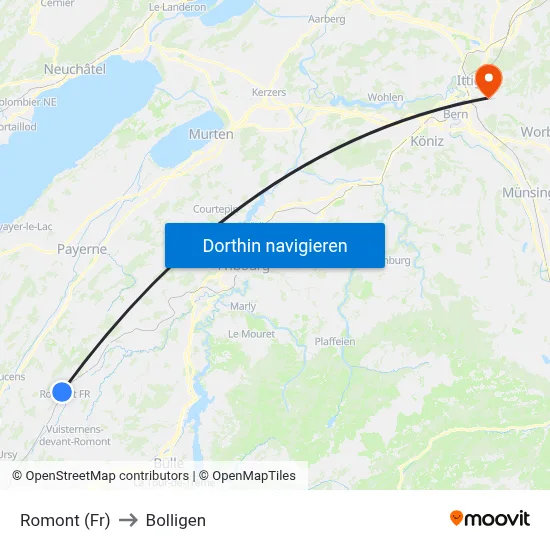 Romont (Fr) to Bolligen map