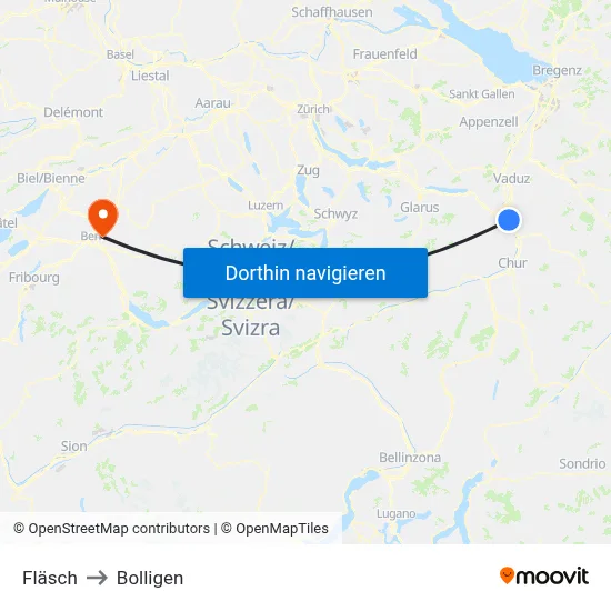 Fläsch to Bolligen map