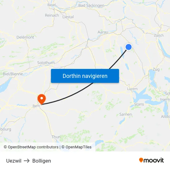 Uezwil to Bolligen map