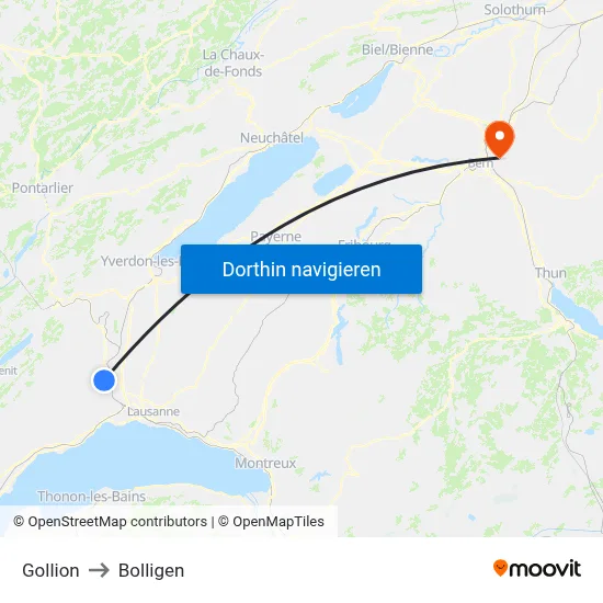 Gollion to Bolligen map