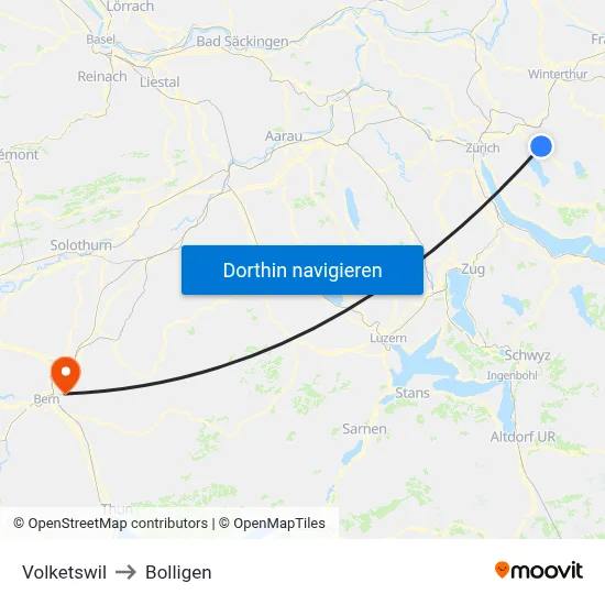 Volketswil to Bolligen map
