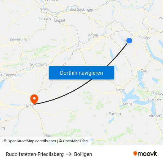 Rudolfstetten-Friedlisberg to Bolligen map