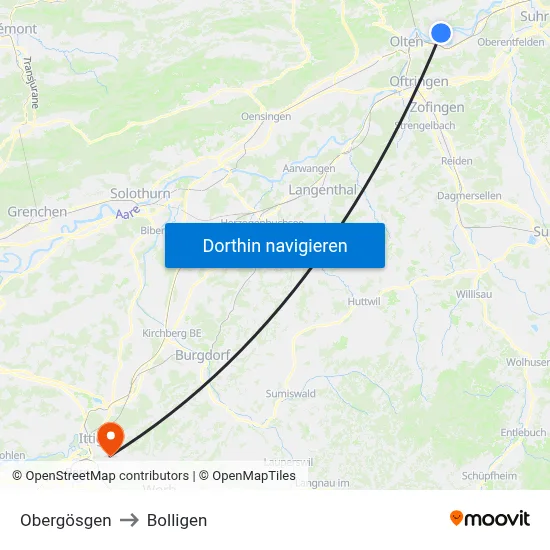Obergösgen to Bolligen map