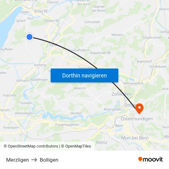 Merzligen to Bolligen map