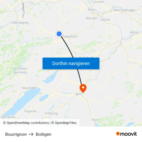 Bourrignon to Bolligen map