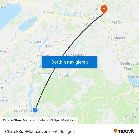 Châtel-Sur-Montsalvens to Bolligen map
