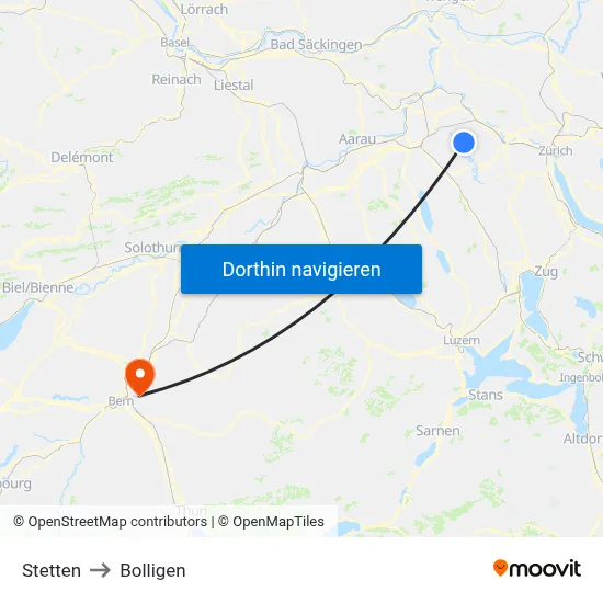 Stetten to Bolligen map