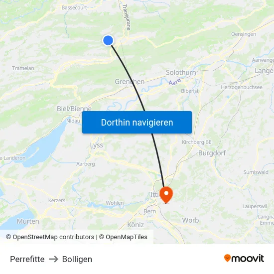 Perrefitte to Bolligen map