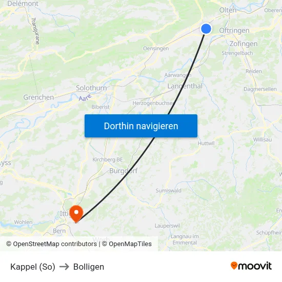Kappel (So) to Bolligen map