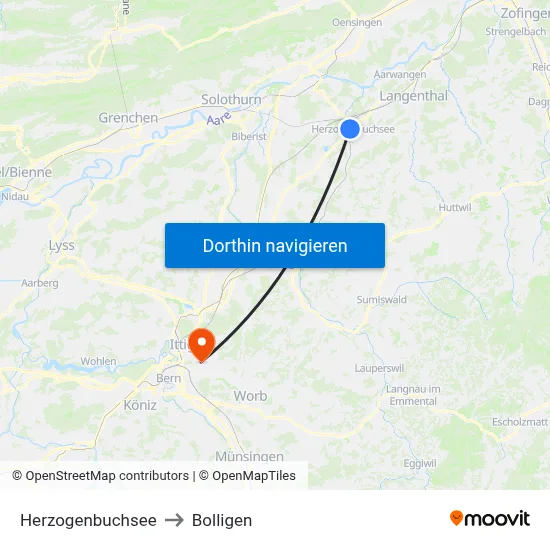 Herzogenbuchsee to Bolligen map