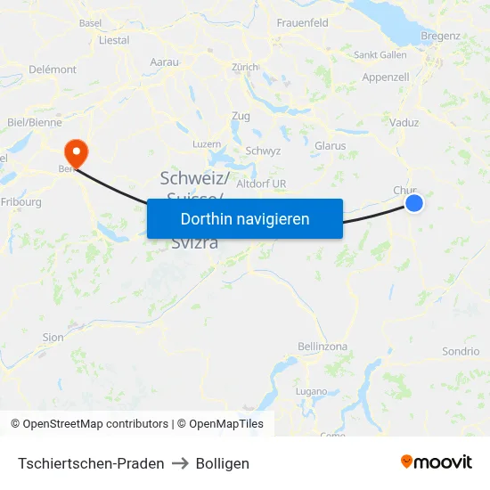 Tschiertschen-Praden to Bolligen map