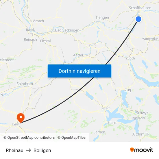 Rheinau to Bolligen map