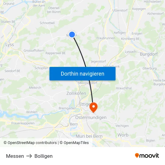 Messen to Bolligen map
